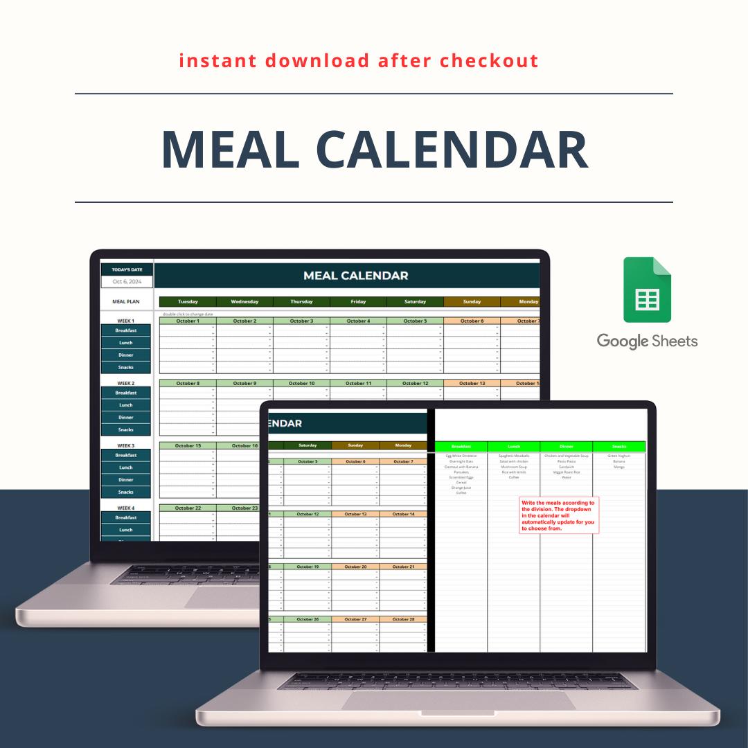 Monthly Meal Calendar