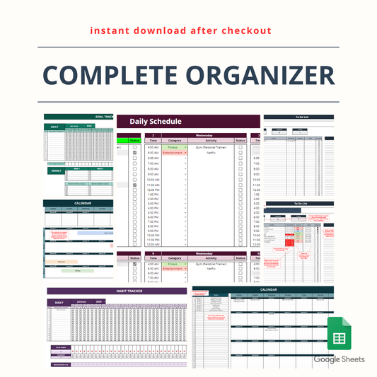 The Complete Organizer [Daily Schedule, To-do List, Habit Tracker, Goal Tracker & Calendar Overview]