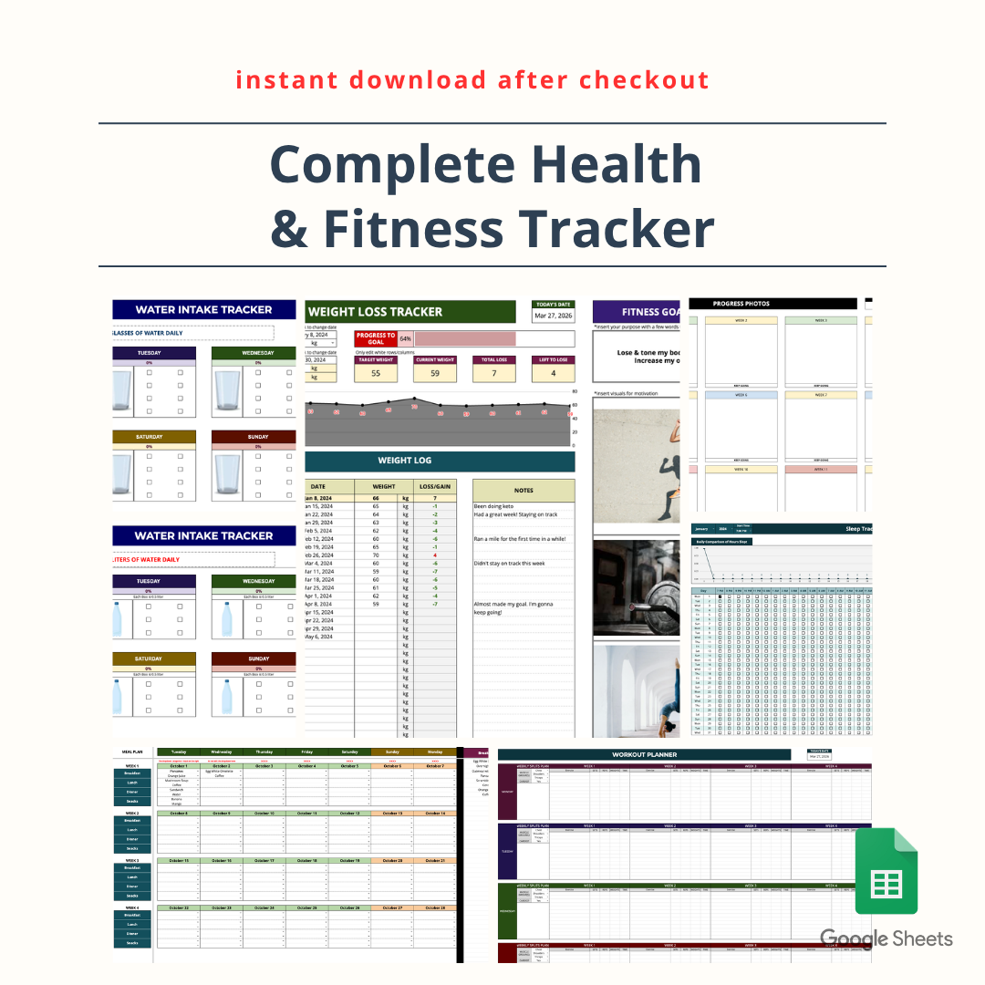 Complete Health  & Fitness Tracker [Workout Planner, Weight Loss Tracker, Meal Planner, Sleep Tracker & More]