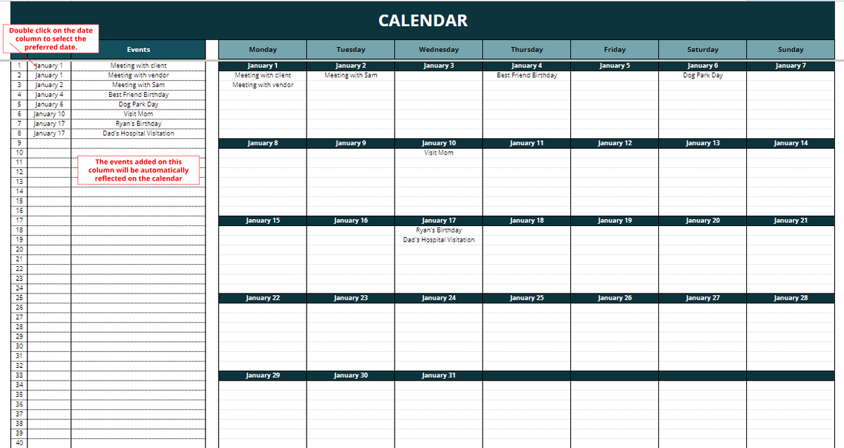 Dynamic Calendar [12 Months]