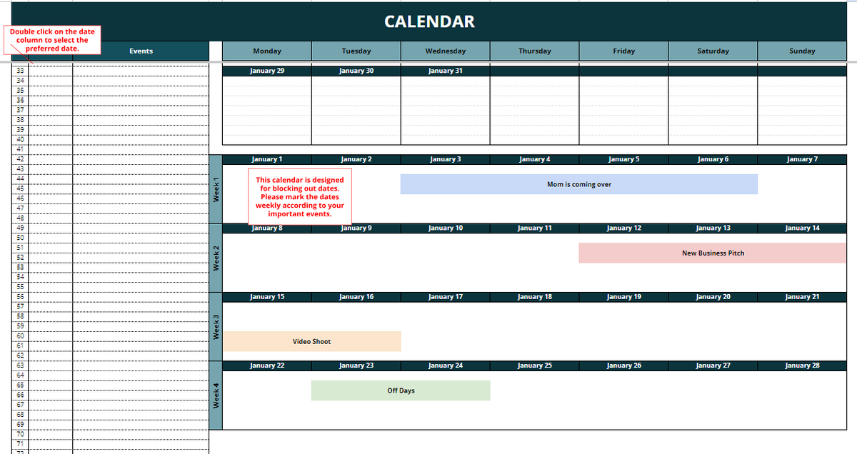 Dynamic Calendar [12 Months]