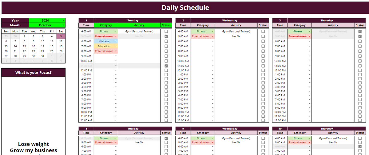 Digital Daily Schedule