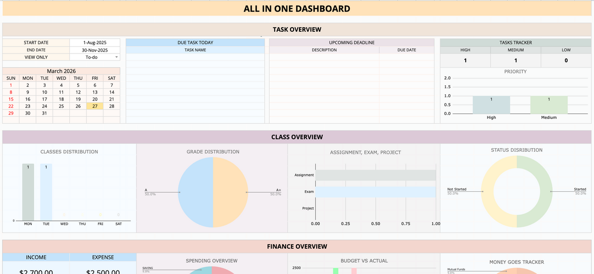 University Toolkit [Task & Habit Tracker, Grade Overview, Schedule Calendar, Attendance Log & More]